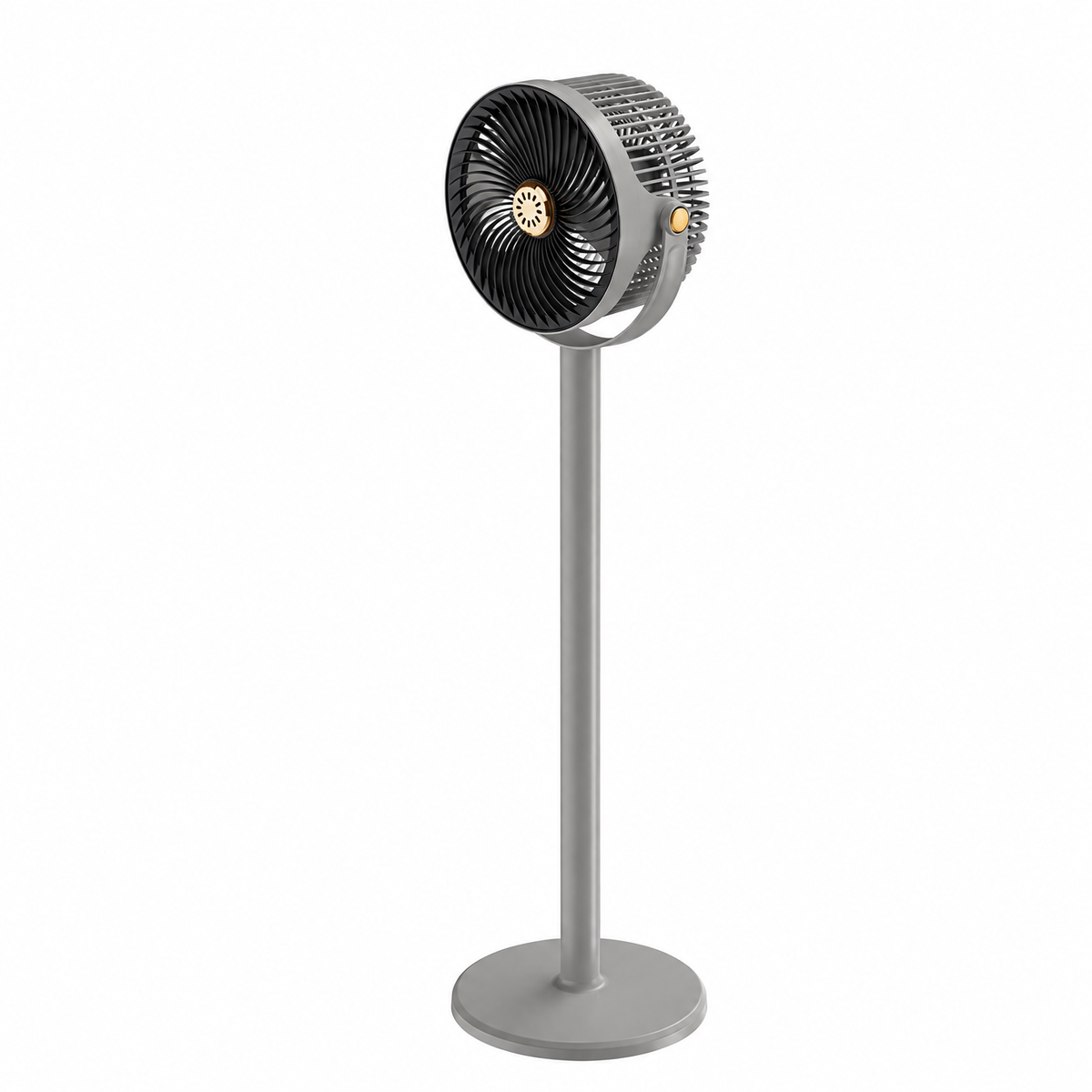 Grijze staande ventilator met 360 graden rotatie