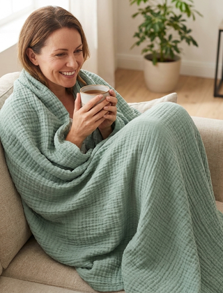 Mousseline Deken 100% Katoen Licht Ademend Beige Zomerdeken Bank Bed Gauze Plaid Wafeldeken Huidvriendelijk Katoenen Deken Warme Slapers | Seveu