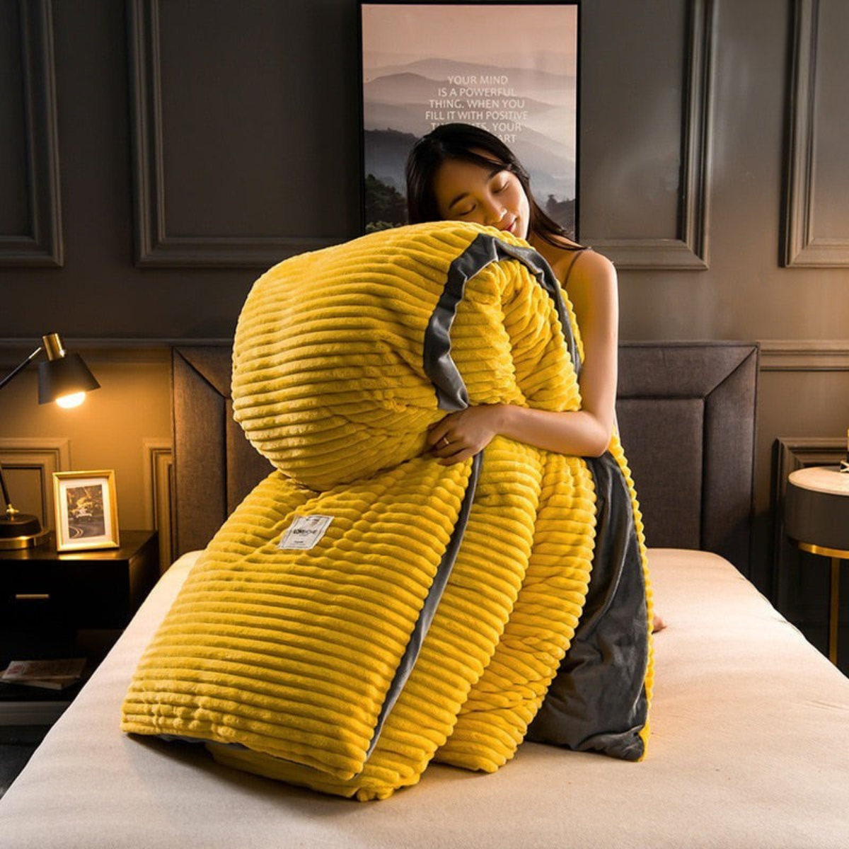 Fleece dekbedset met kussensloop op een opgemaakt bed