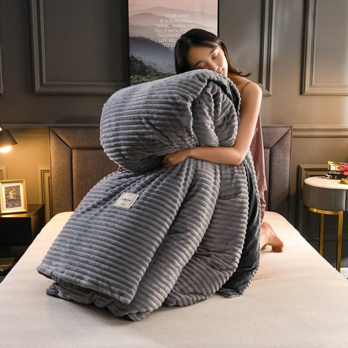 Fleece dekbedset met kussensloop op een opgemaakt bed