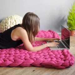 Handgebreid Chunky Plaid – Dik Gebreide Deken in Zachte Chenille voor Bank en Bed | Seveu