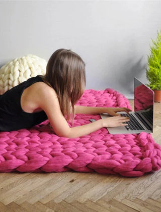 Handgebreid Chunky Plaid – Dik Gebreide Deken in Zachte Chenille voor Bank en Bed | Seveu