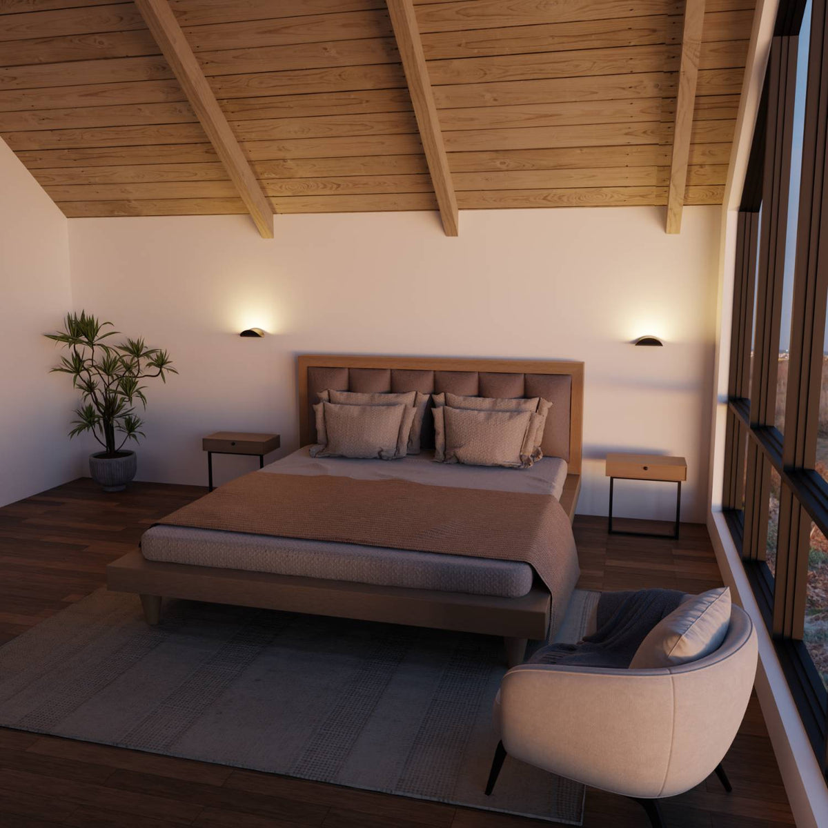 Halfronde led wandlamp met warm licht omhoog langs de muur
