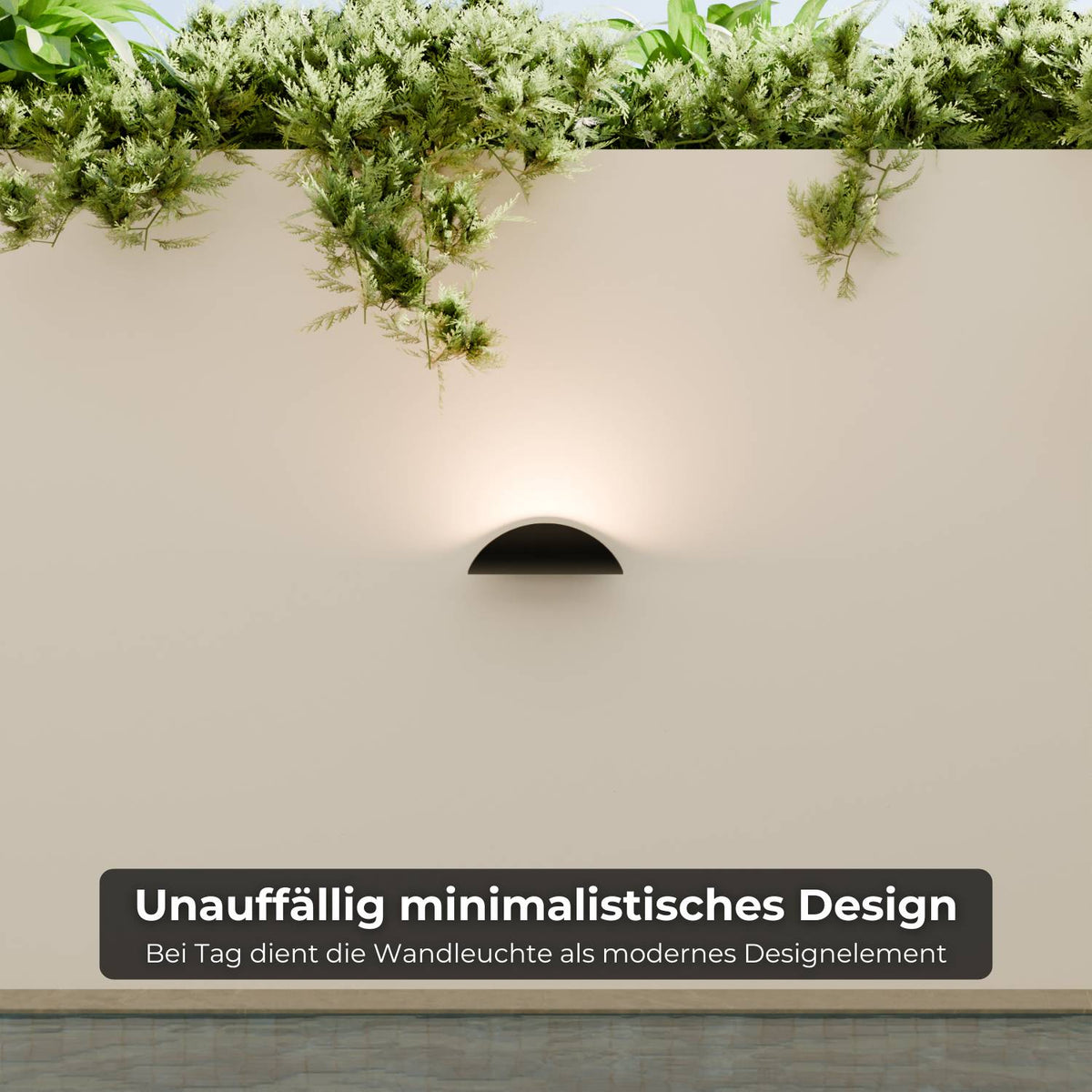 Halfronde led wandlamp met warm licht omhoog langs de muur