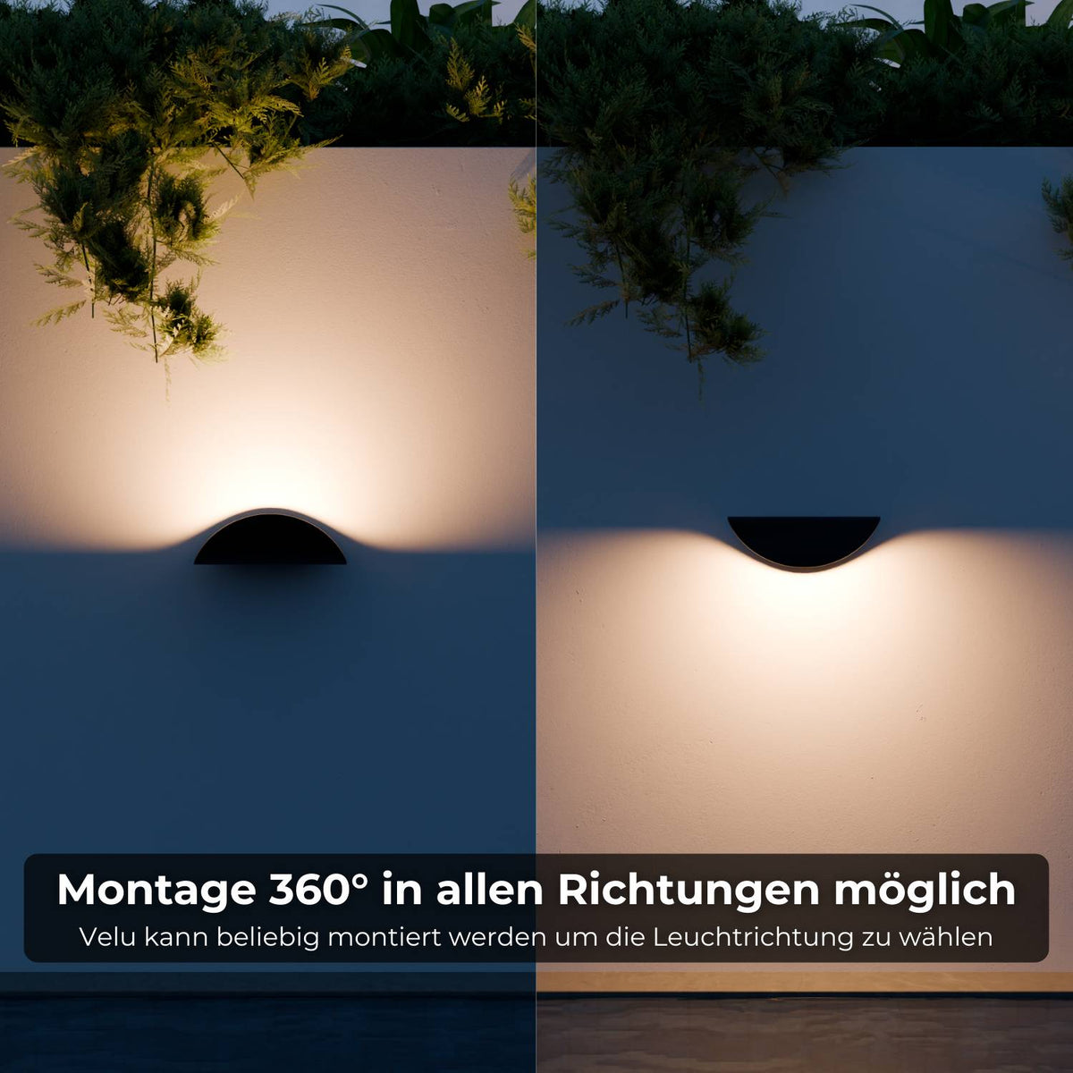 Halfronde led wandlamp met warm licht omhoog langs de muur