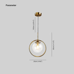 Glazen hanglamp met metalen ring rond de kap